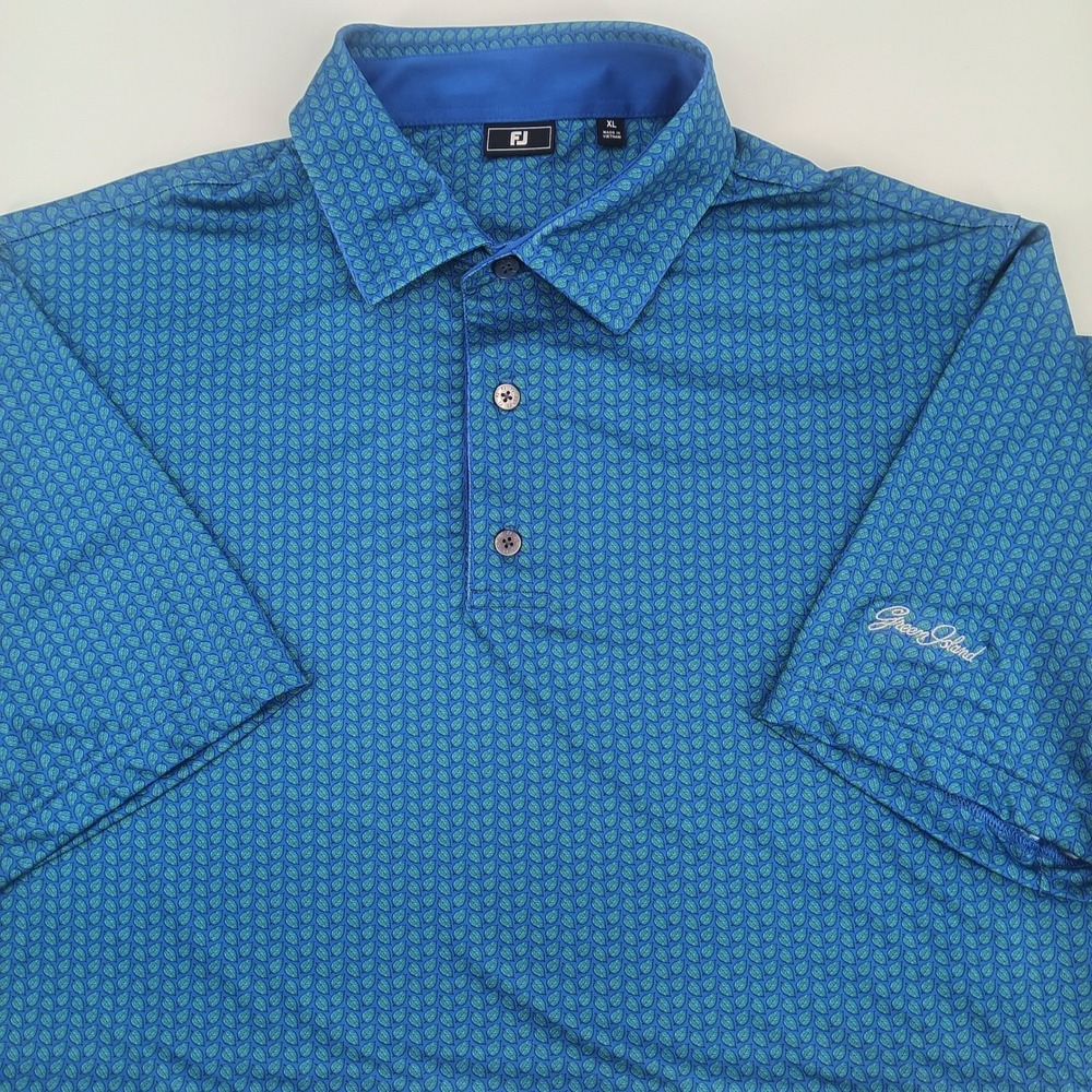 FootJoy FJ Mens XL Blue Green Leaf Print ProDry Golf Polo Shirt Green Island